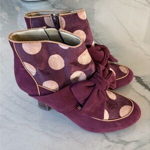 Ruby Shoo Polka Dot Ankle Boots in Maroon and Gold